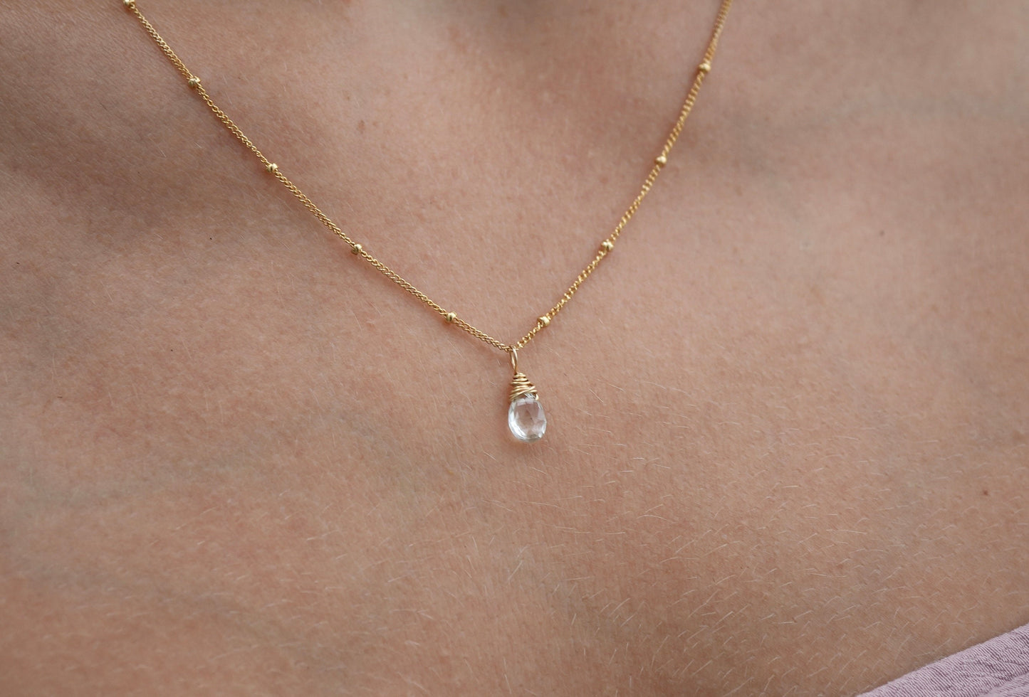 Gold Aquamarine Satellite Necklace || March Pieces Necklace || Dainty 14K Gold Filled Birthstone Necklace
