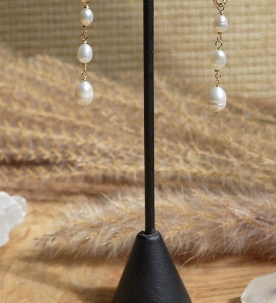 Serenity Tier Pearl Dangling Freshwater Pearl Earrings || 14K Gold Filled Pearl Earrings || Pearl Hoops || Pearl Earrings || Bridal Jewelry