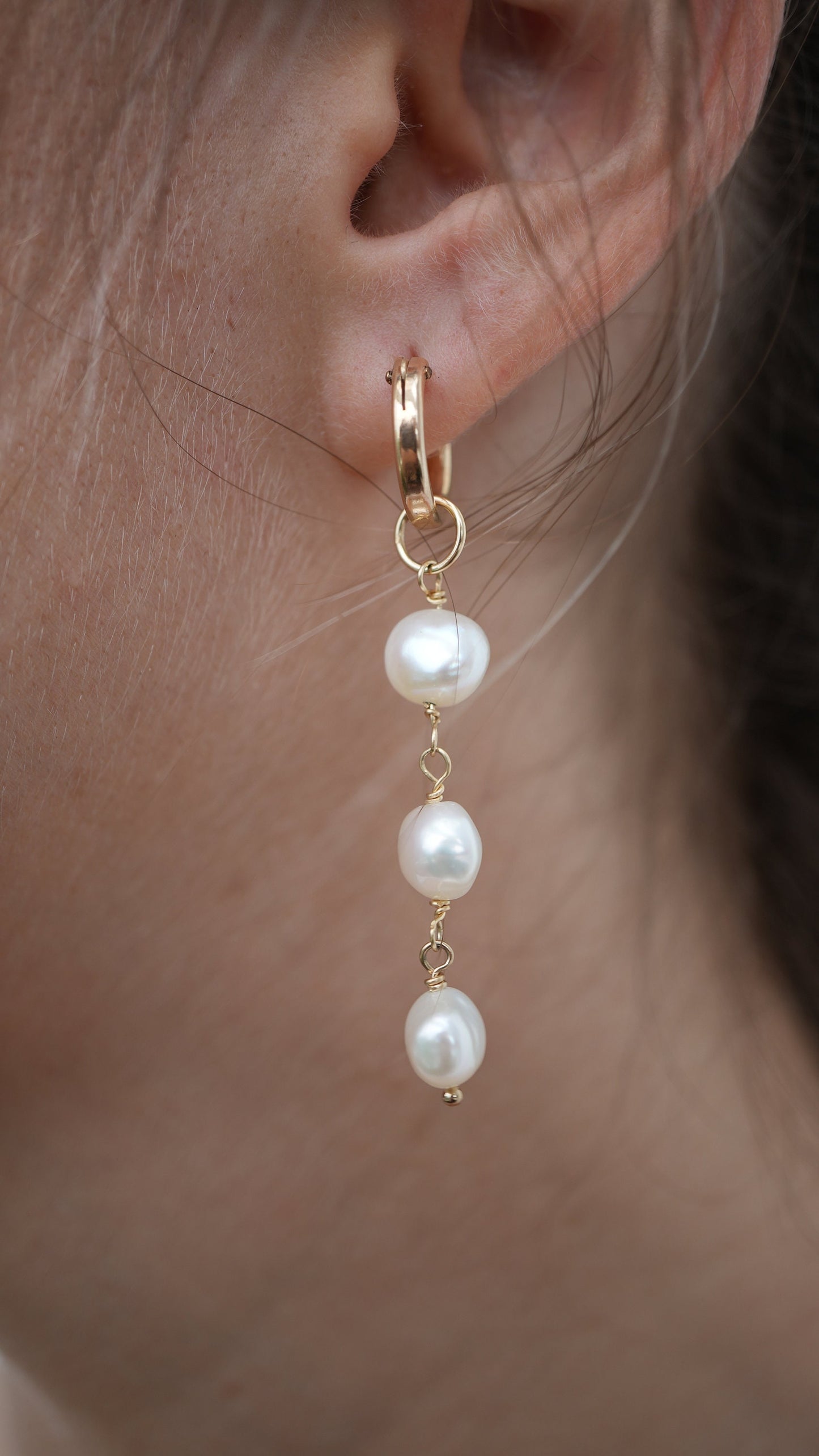 Serenity Tier Pearl Dangling Freshwater Pearl Earrings || 14K Gold Filled Pearl Earrings || Pearl Hoops || Pearl Earrings || Bridal Jewelry