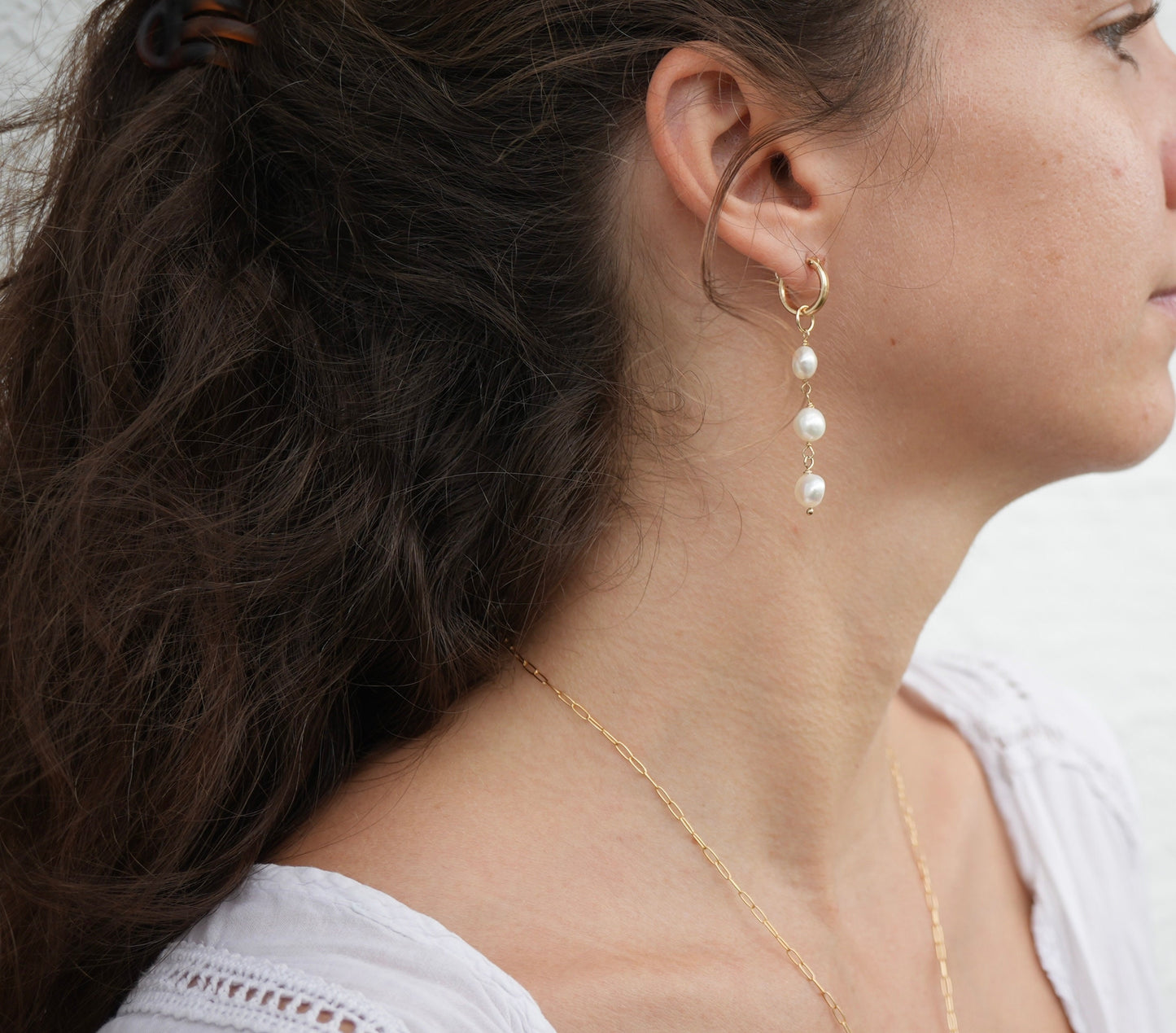 Serenity Tier Pearl Dangling Freshwater Pearl Earrings || 14K Gold Filled Pearl Earrings || Pearl Hoops || Pearl Earrings || Bridal Jewelry