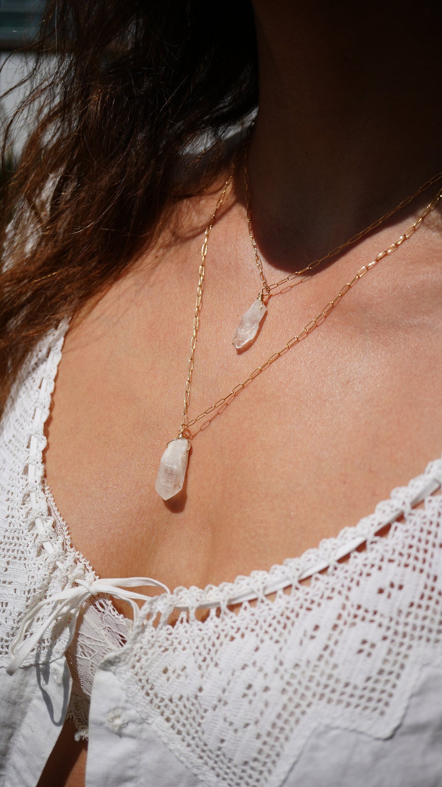 Rough Quartz Necklace || Paperclip 14K Gold Filled Chain || Raw Quartz Gemstone Necklace || Crystal Layering Necklace