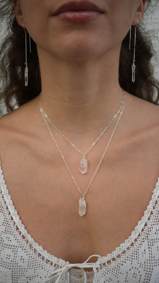 Rough Quartz Necklace || Paperclip Sterling Silver Chain || Raw Quartz Gemstone Necklace