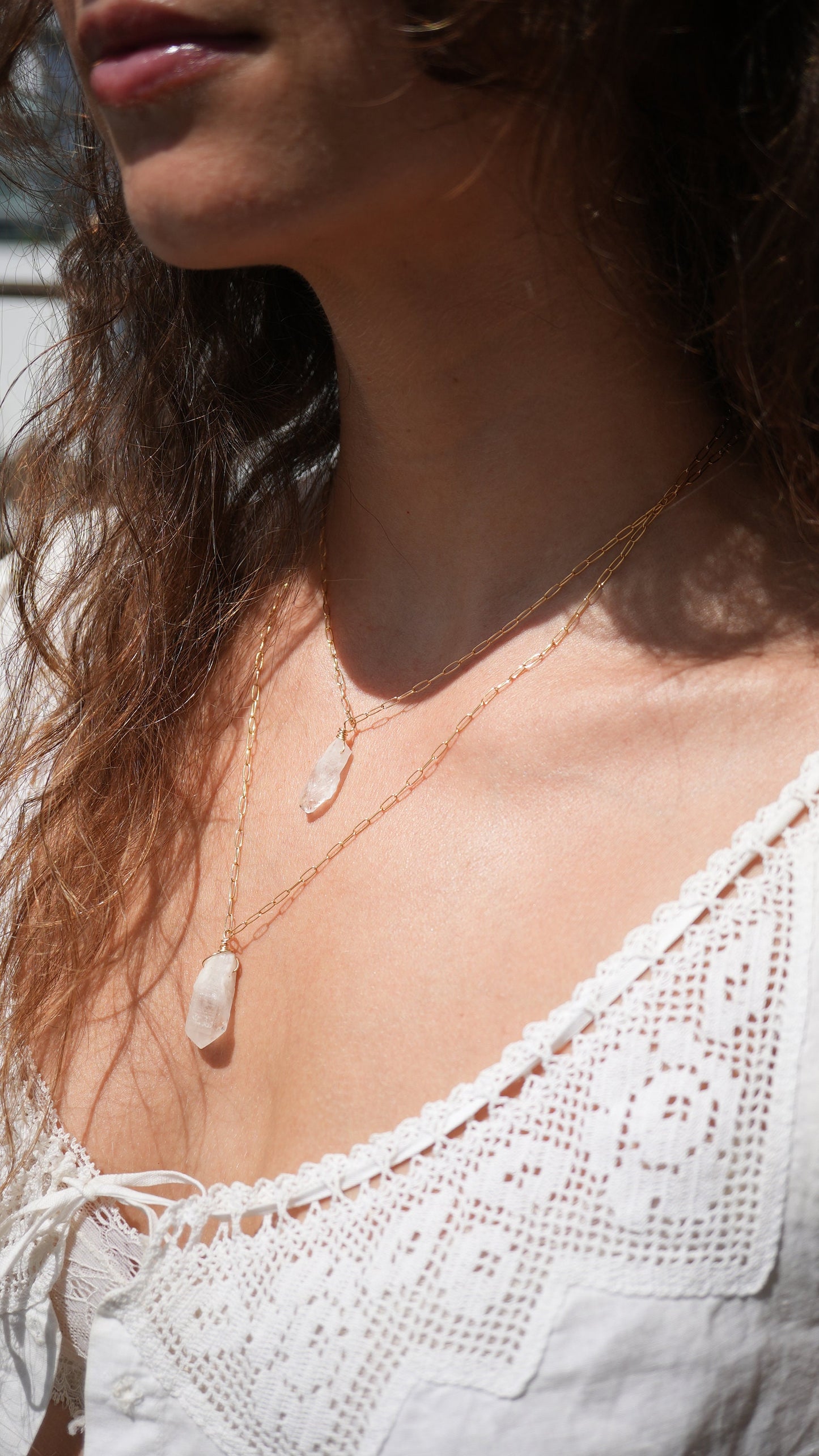 Rough Quartz Necklace || Paperclip 14K Gold Filled Chain || Raw Quartz Gemstone Necklace || Crystal Layering Necklace