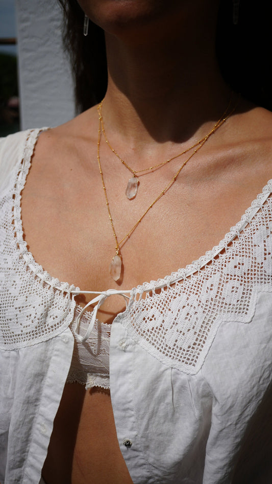 Raw Quartz Necklace || Satellite 14K Gold Filled Chain || Raw Quartz Gemstone Necklace