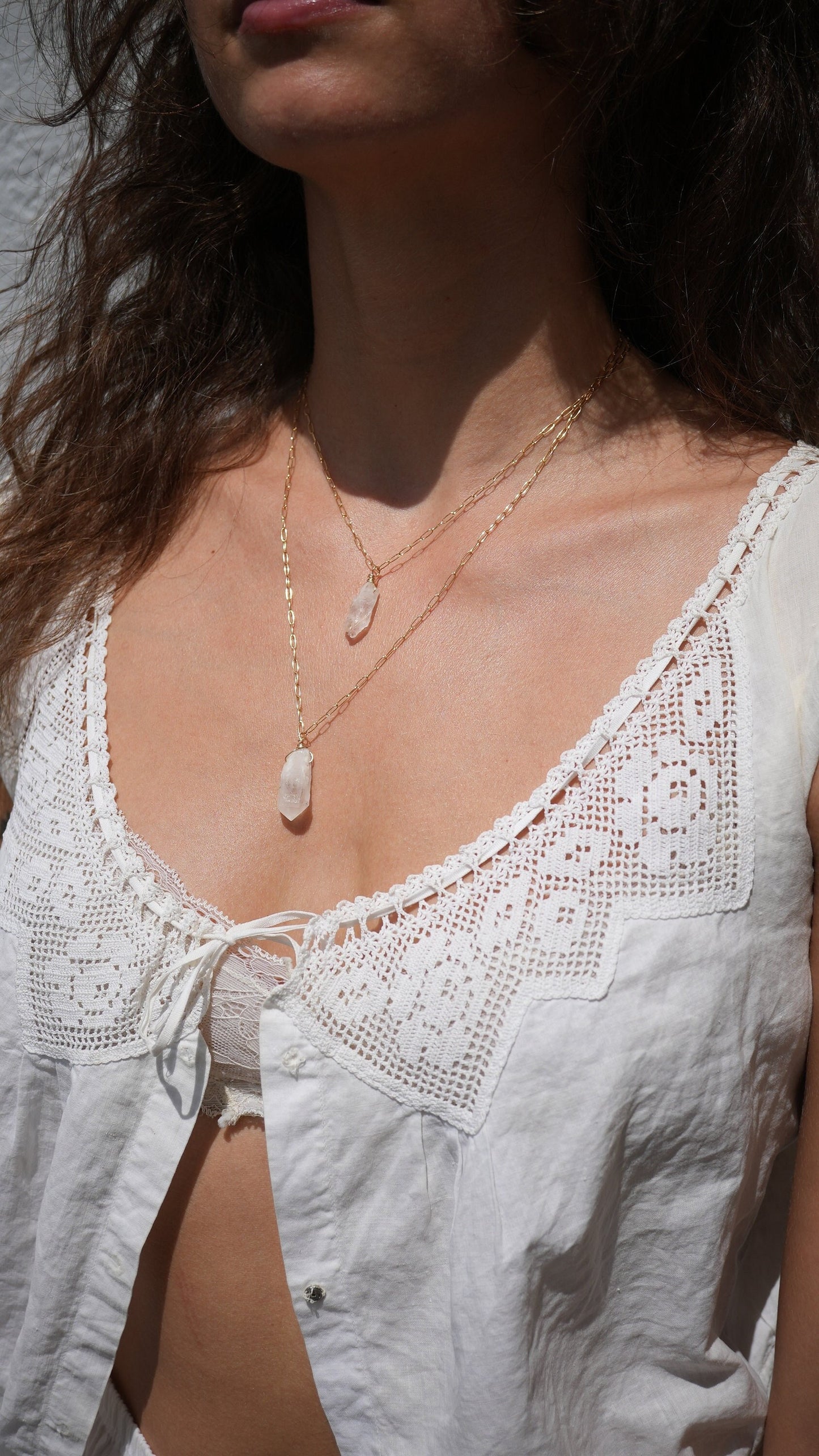 Rough Quartz Necklace || Paperclip 14K Gold Filled Chain || Raw Quartz Gemstone Necklace || Crystal Layering Necklace