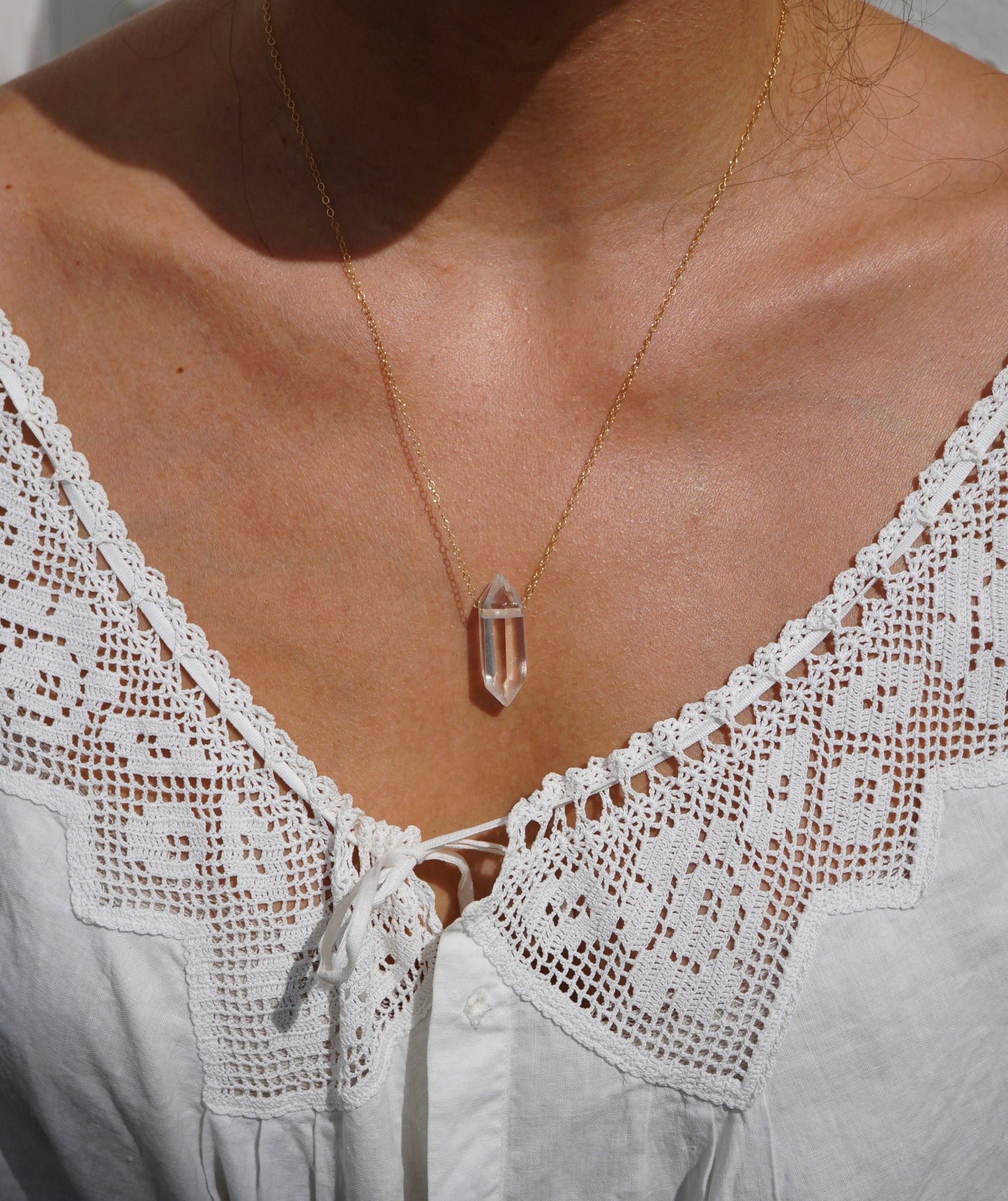 Double Point Quartz Necklace || 14K Gold Filled || Everyday Bohemian Crystal Necklace