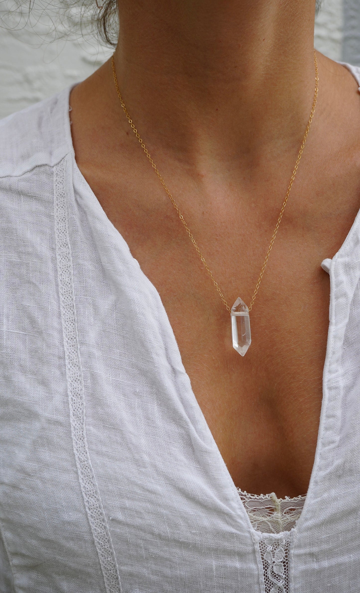 Double Point Quartz Necklace || 14K Gold Filled || Everyday Bohemian Crystal Necklace