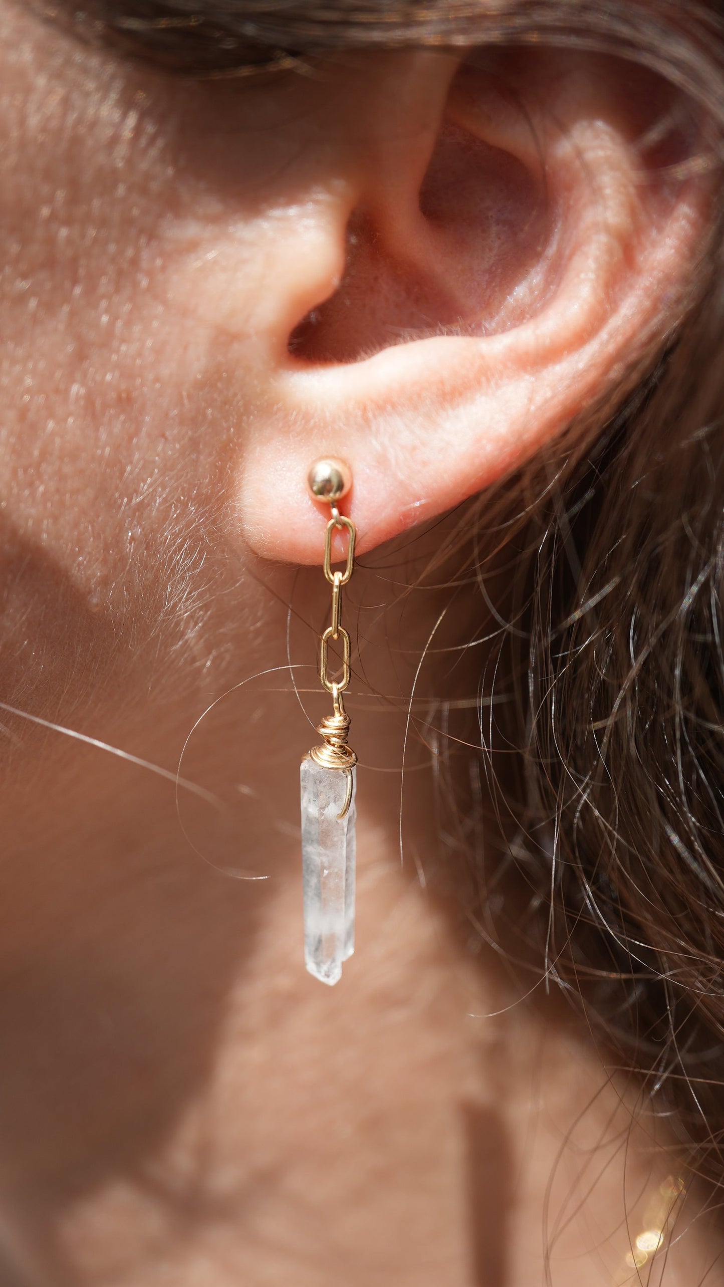 Gold Quartz Dangle Earrings || Studs || Clear Quartz Earrings || Gift For Her