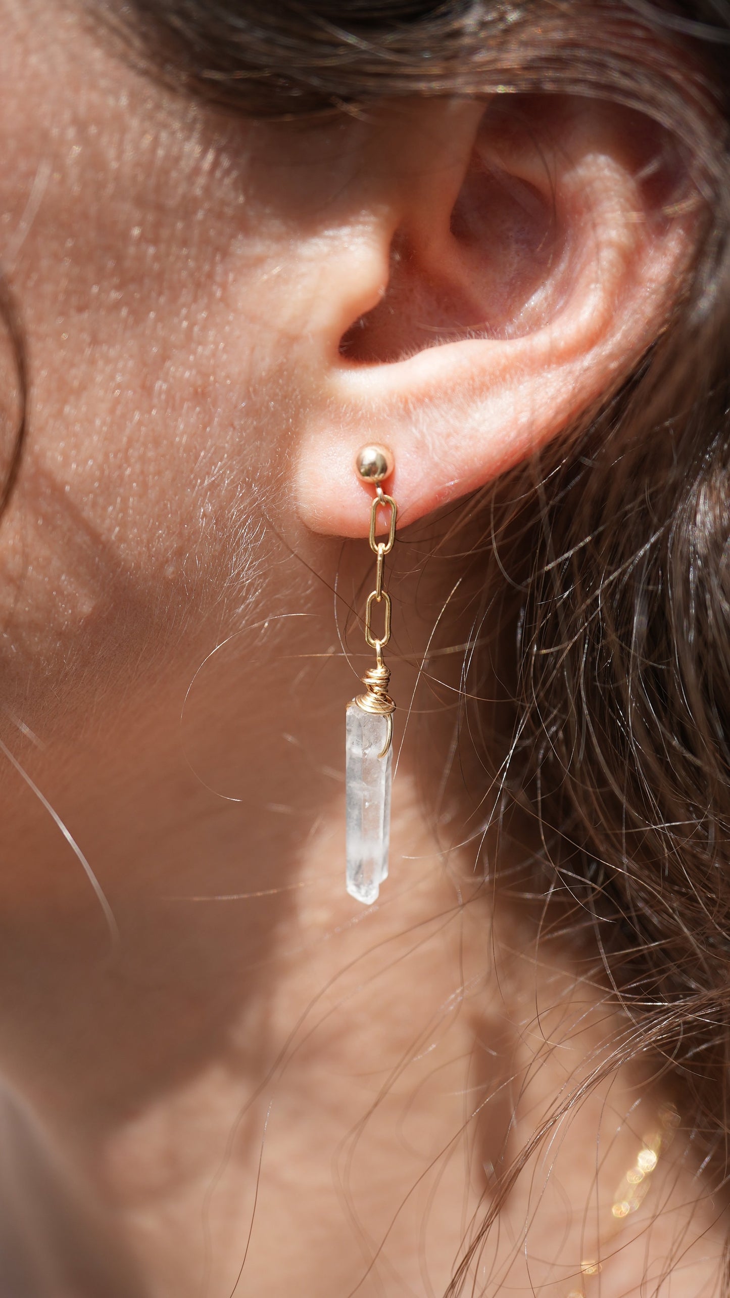 Gold Quartz Dangle Earrings || Studs || Clear Quartz Earrings || Gift For Her