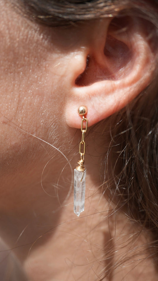 Gold Quartz Dangle Earrings || Studs || Clear Quartz Earrings || Gift For Her