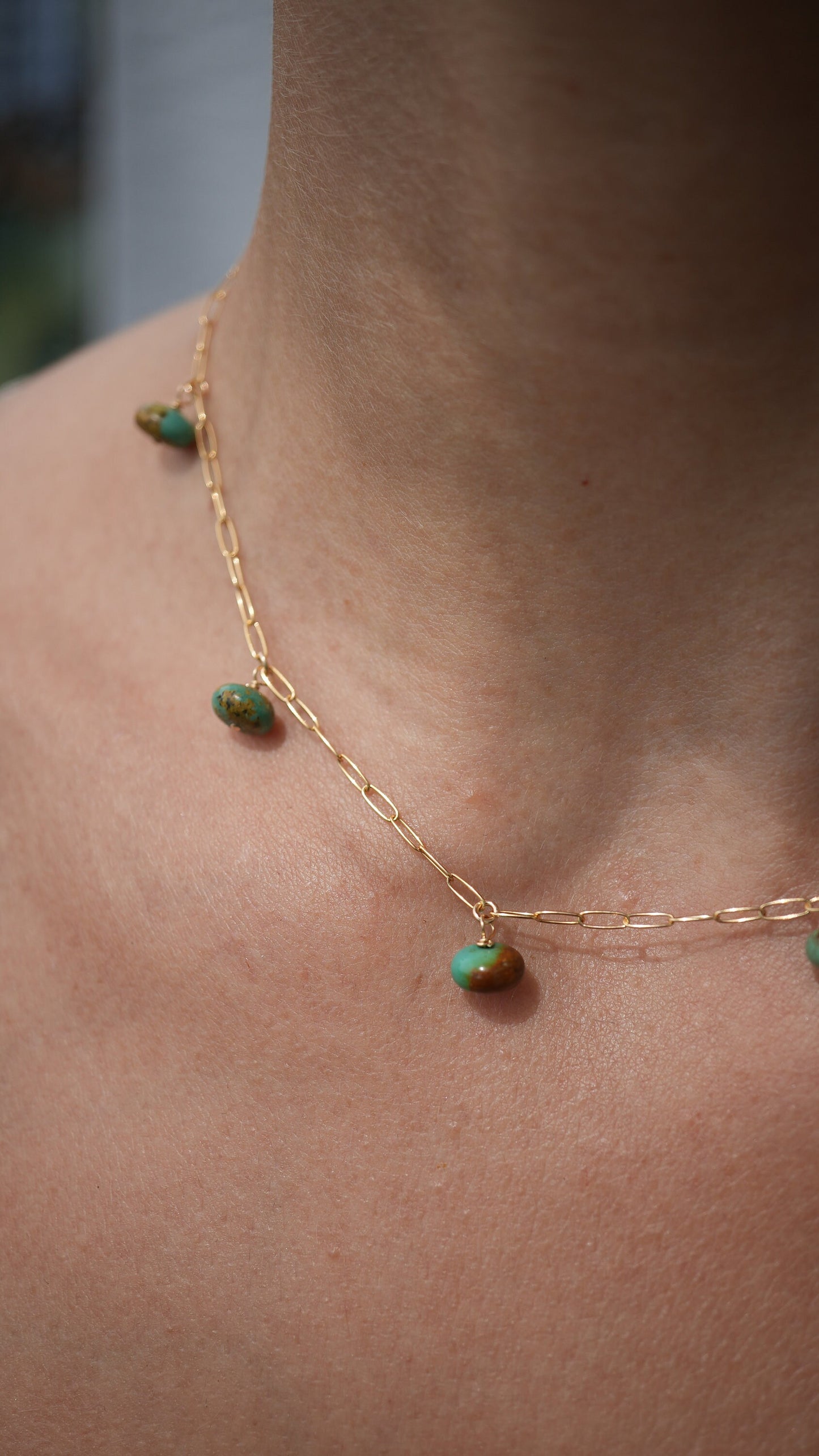 Turquoise Dangling Choker Necklace || Paperclip Chain Turquoise Necklace || Raindrop Necklace || Collar Layering Necklace