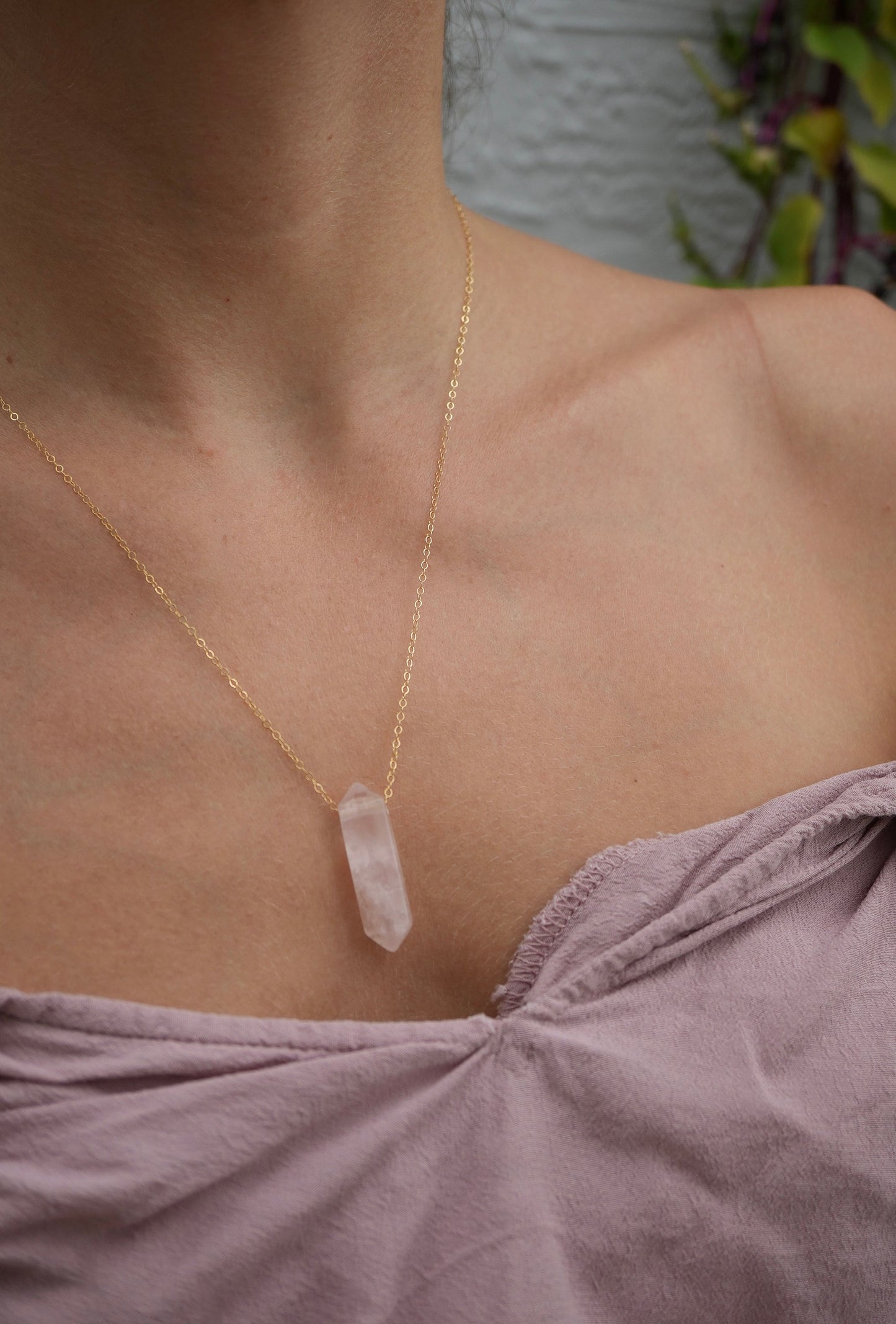Double Point Rose Quartz Necklace || 14K Gold Filled || Everyday Crystal Necklace