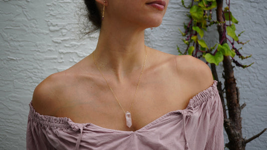 Double Point Rose Quartz Necklace || 14K Gold Filled || Everyday Crystal Necklace