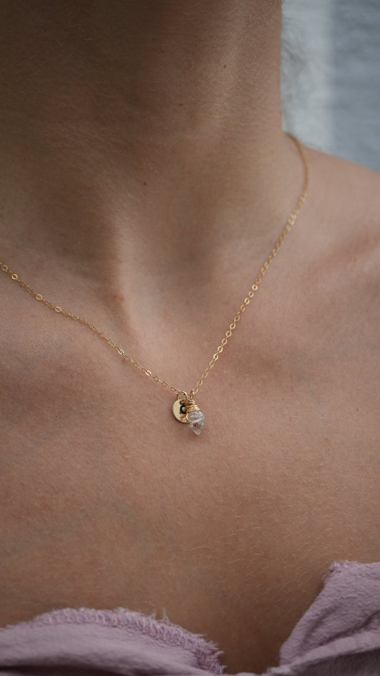 Custom Initial  Necklace + Herkimer Diamond Stone | Wire Wrapped Herkimer Letter Necklace | Loved one Necklace | Gift For Her
