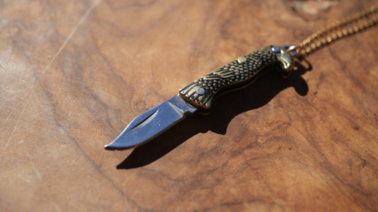Eagle Brass Knife Necklace || Pocket Knife Necklace || Blade Necklace || Brass Knife Necklace || Real Knife Necklace || Unisex 14K GF Chain