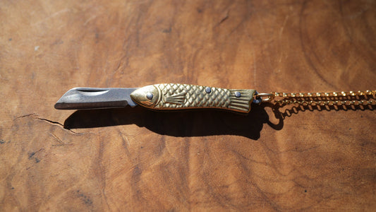 Mini Fish Knife Necklace | Brass Pocket Knife Necklace | Blade Necklace || Brass Knife Necklace | Real Knife Necklace | Unisex 14K GF Chain