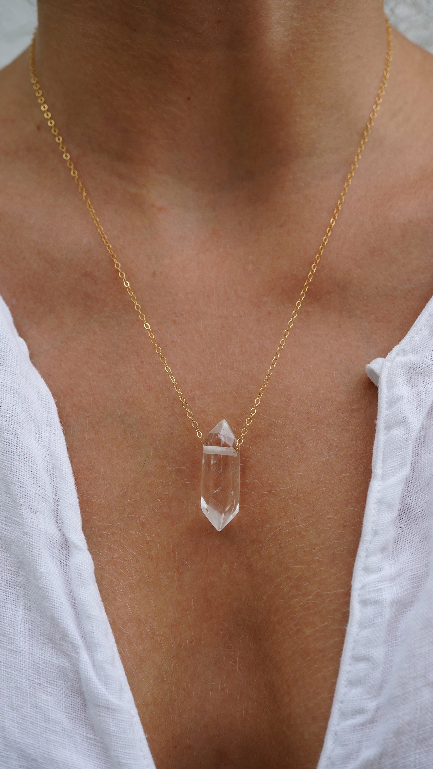 Double Point Quartz Necklace || 14K Gold Filled || Everyday Bohemian Crystal Necklace