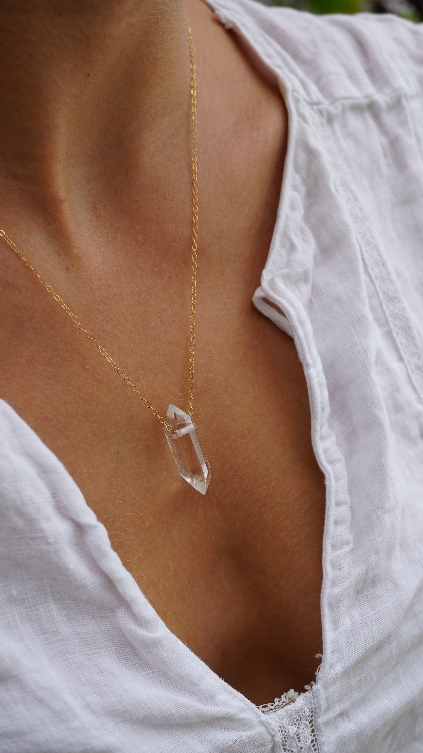 Double Point Quartz Necklace || 14K Gold Filled || Everyday Bohemian Crystal Necklace