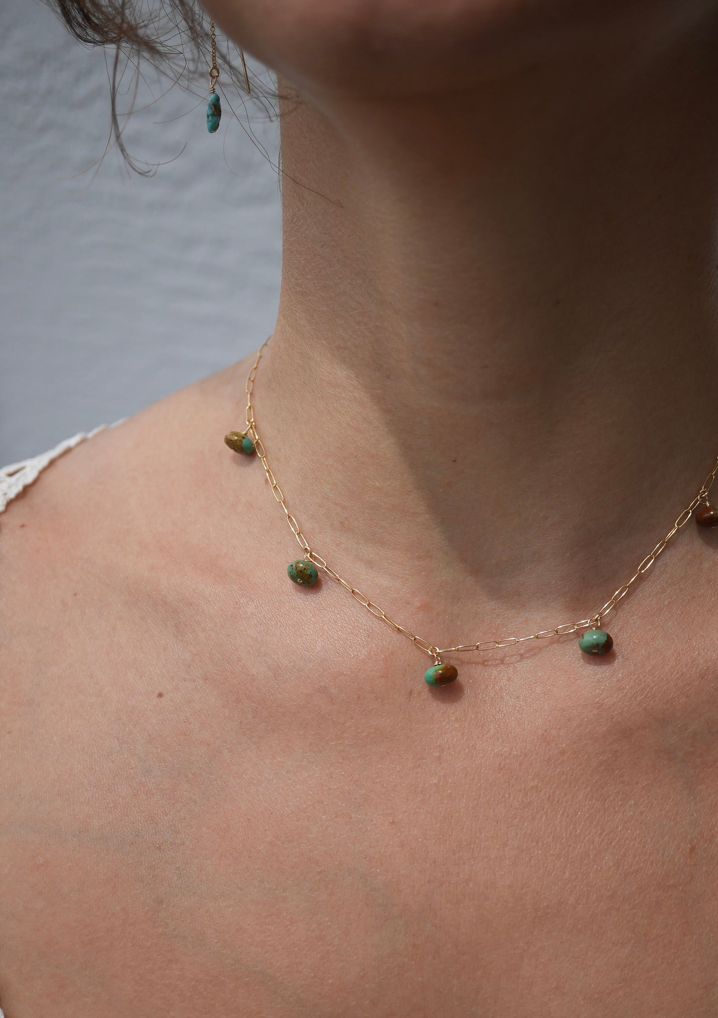 Turquoise Dangling Choker Necklace || Paperclip Chain Turquoise Necklace || Raindrop Necklace || Collar Layering Necklace
