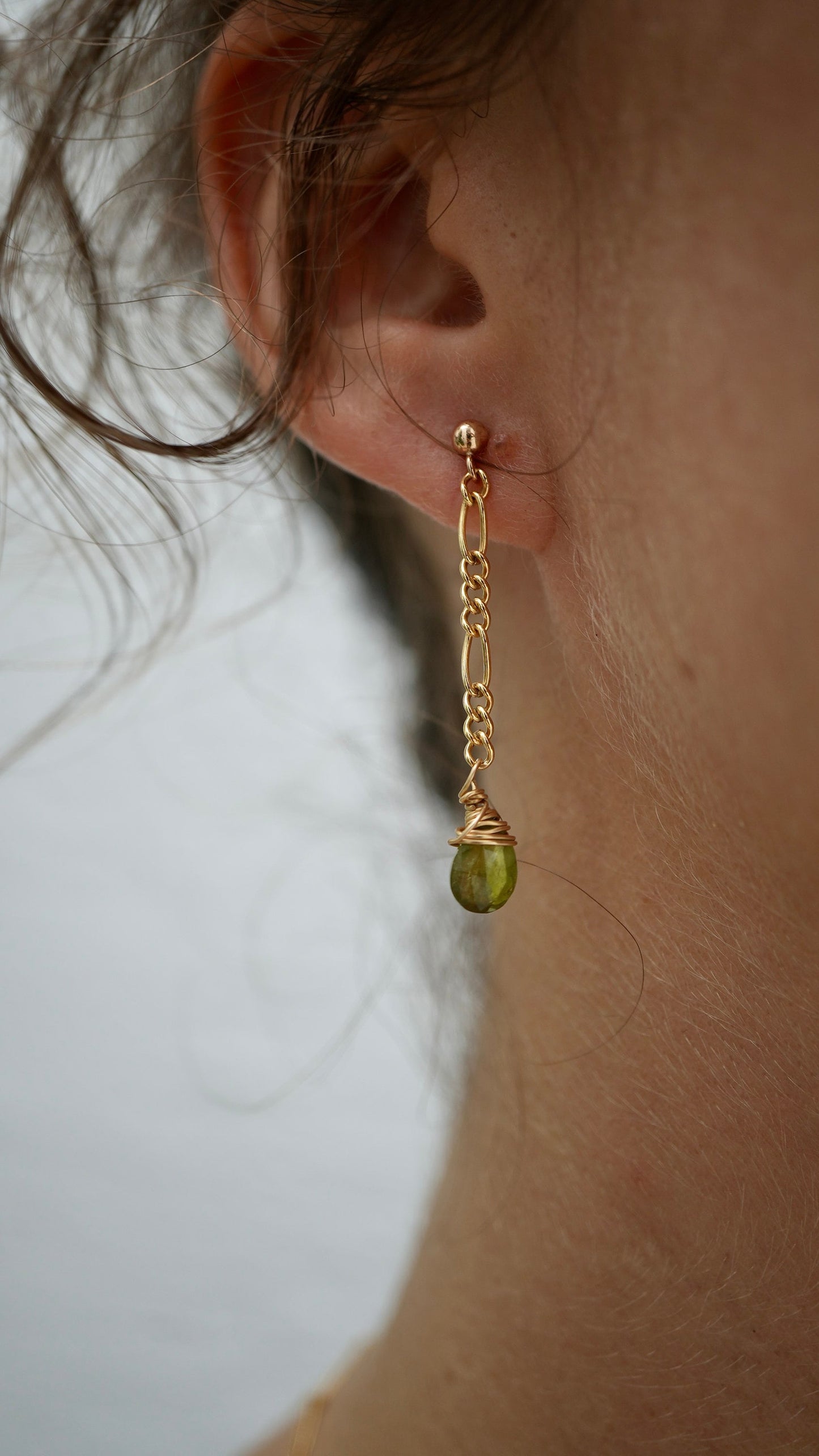 Green Tourmaline Figaro Chain Earrings || 14K Gold Filled