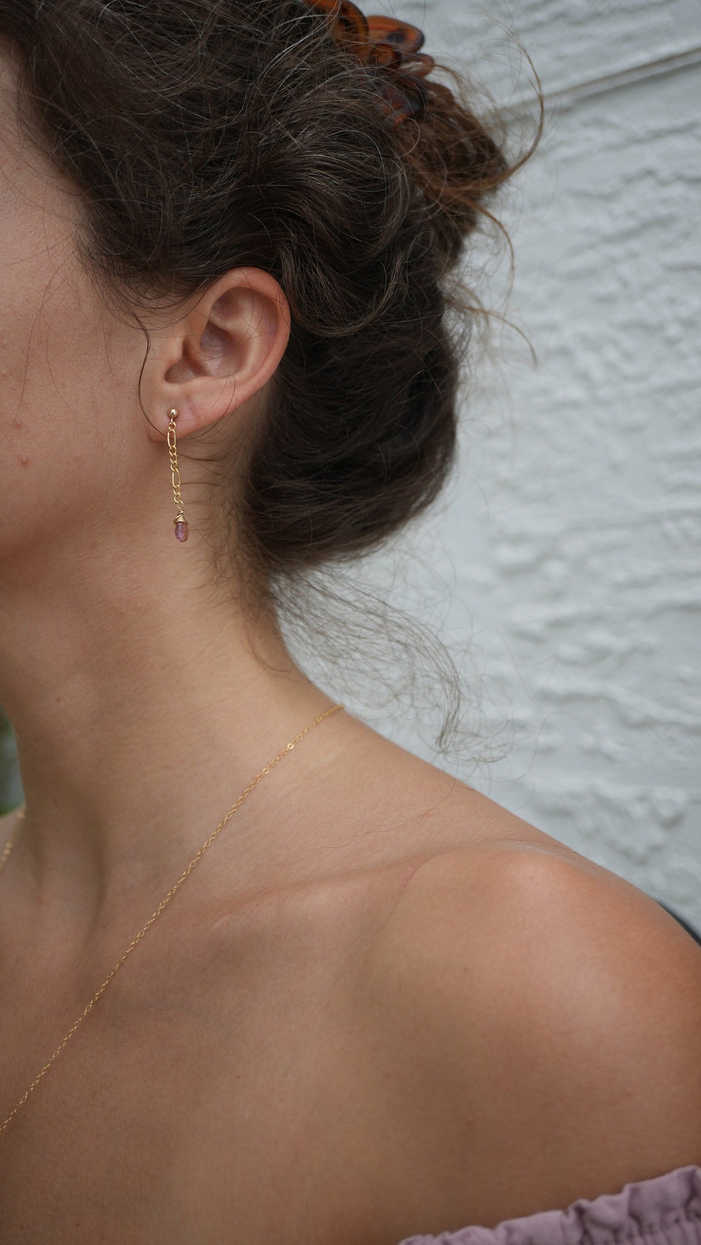Pink Tourmaline Figaro Chain Earrings || 14K Gold Filled || Wire Wrapped Earrings