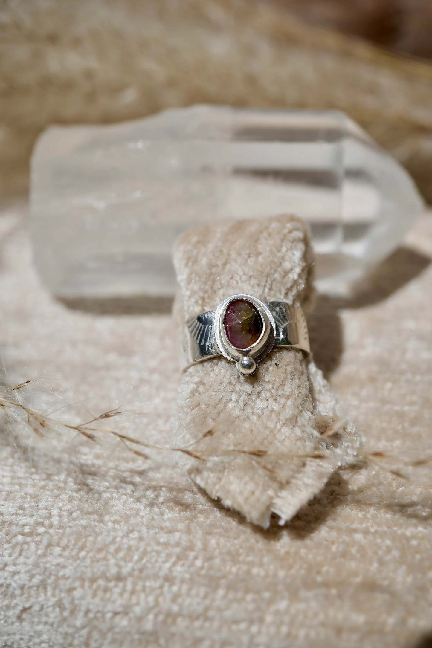Solar Rose Cut Watermelon Tourmaline Ring