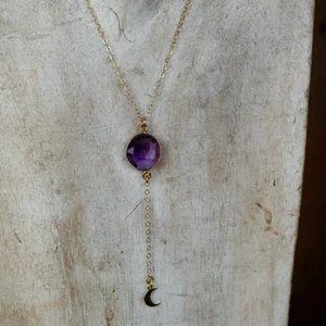 14K Gold Filled Amethyst Crescent Moon Necklace || Layering Necklace