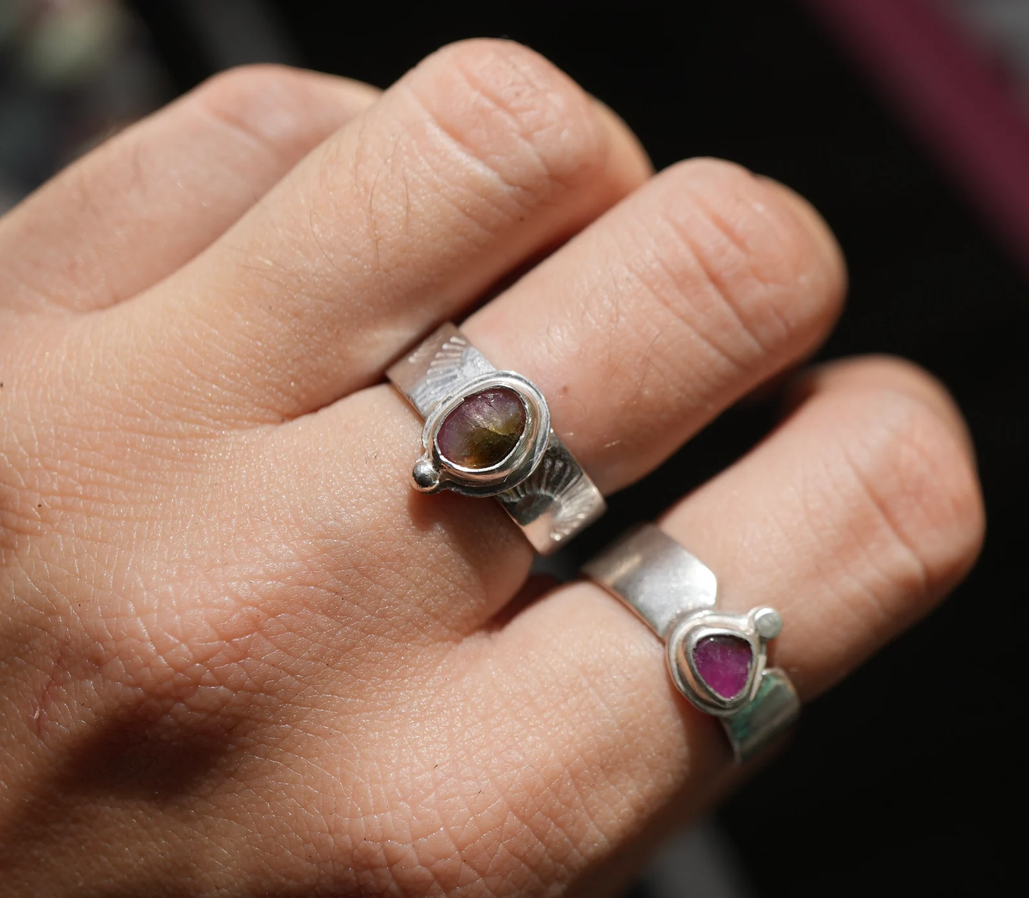 Solar Rose Cut Watermelon Tourmaline Ring