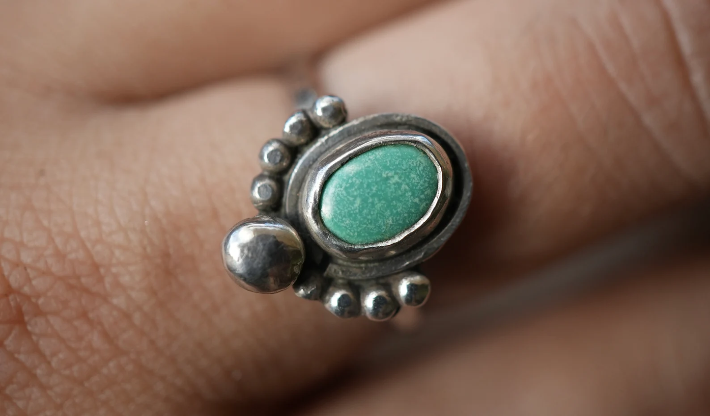 Turquoise Boho Style Sterling Silver Ring || Minimalist Turquoise Ring || Handmade Turquoise Ring