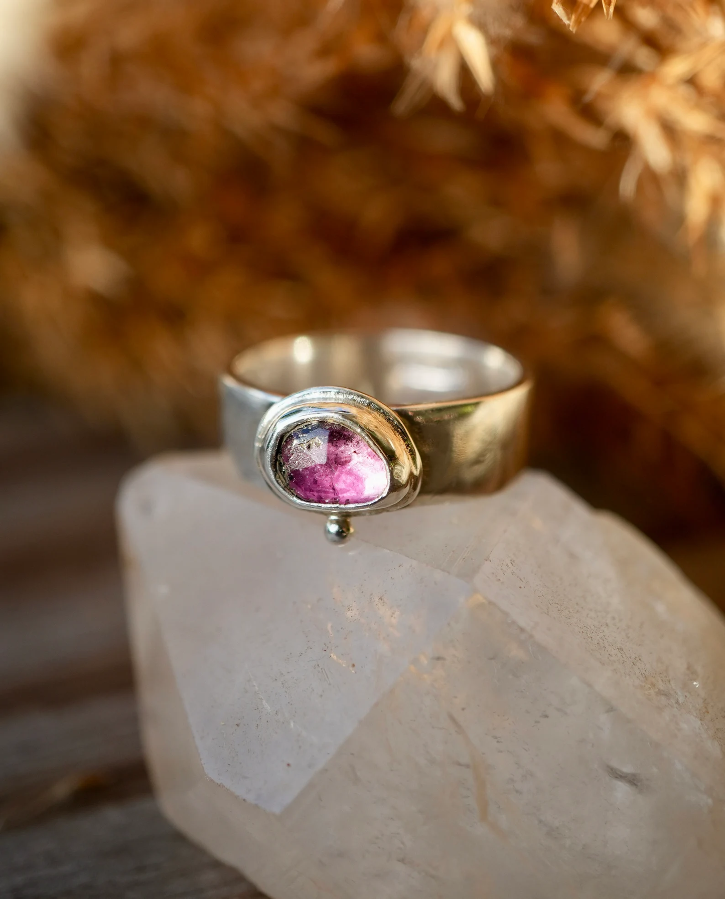 925 Silver Watermelon Tourmaline Statement Ring || Boho Pink Tourmaline Ring ||  Rose Cut watermelon Tourmaline