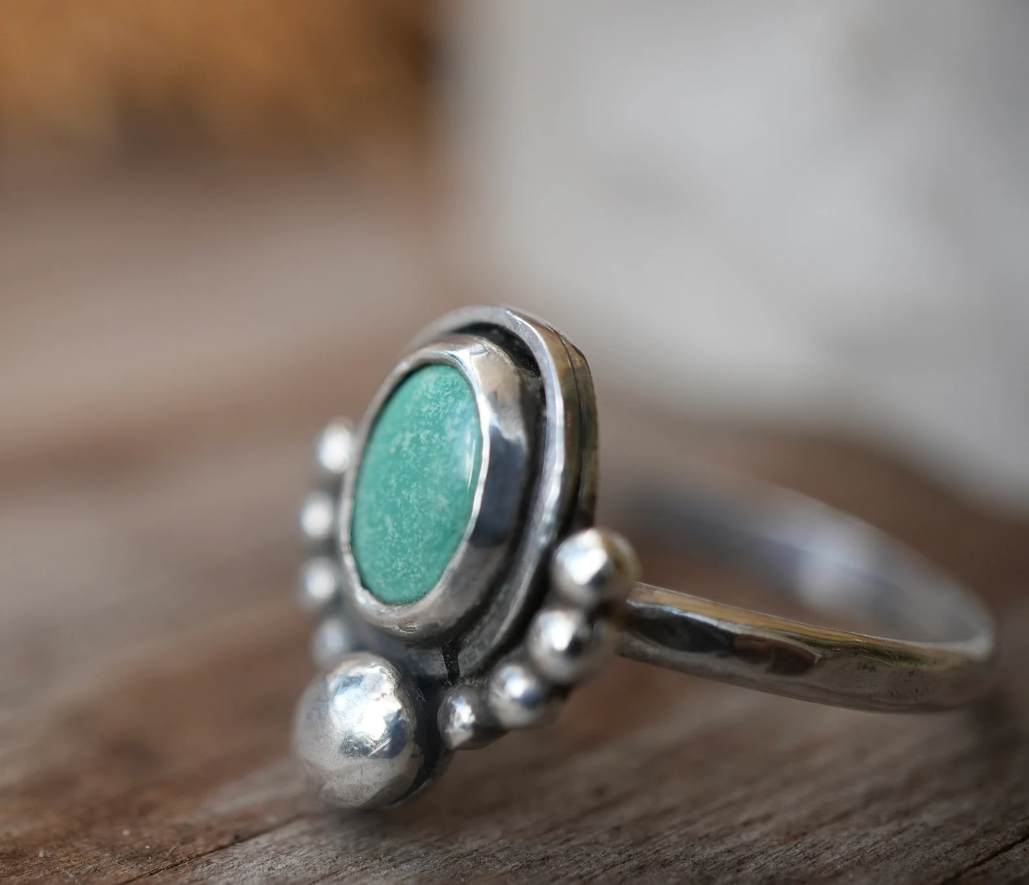 Turquoise Boho Style Sterling Silver Ring || Minimalist Turquoise Ring || Handmade Turquoise Ring