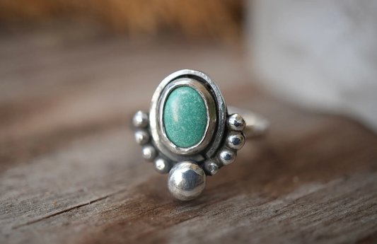 Turquoise Boho Style Sterling Silver Ring || Minimalist Turquoise Ring || Handmade Turquoise Ring