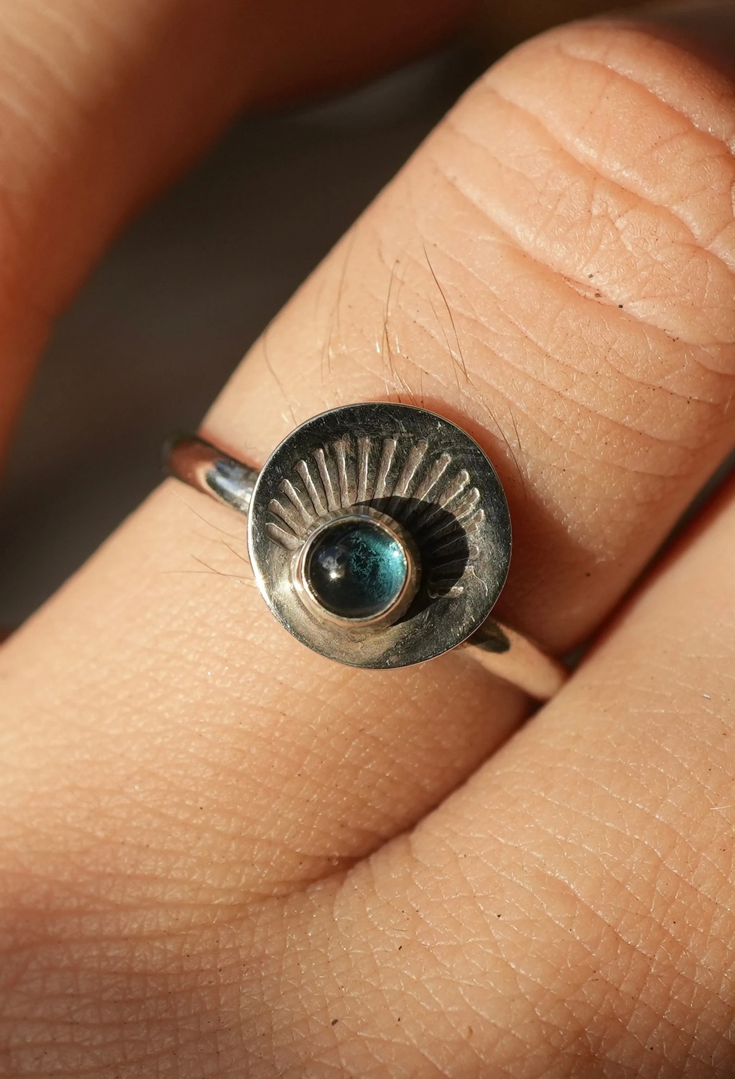 Blue Topaz Sunburst Silver Ring