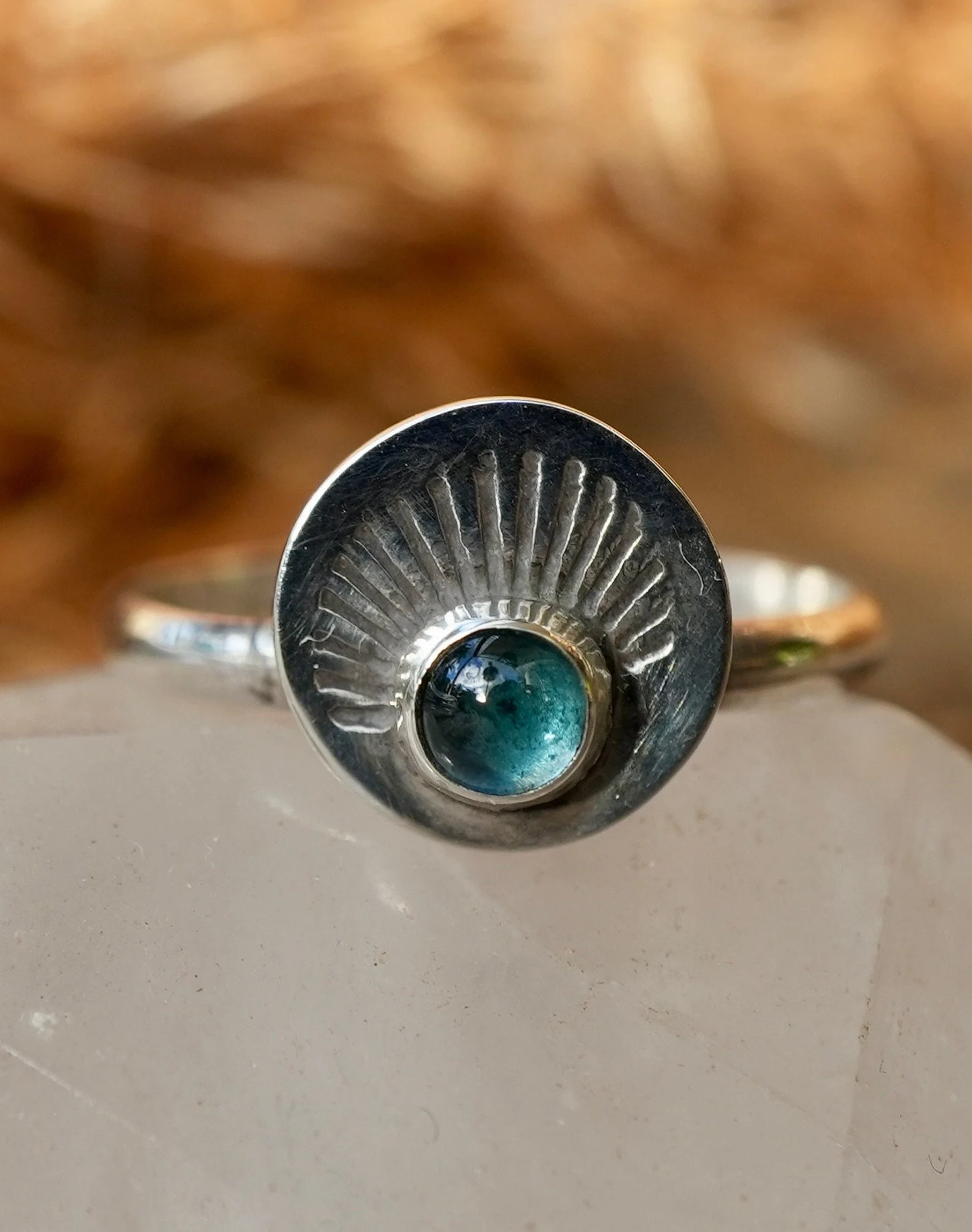 Blue Topaz Sunburst Silver Ring