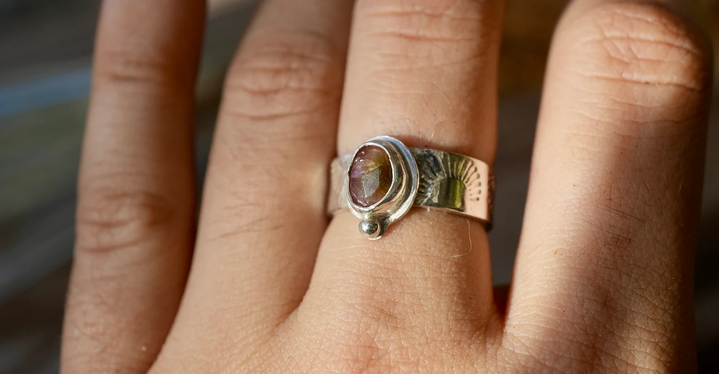 Solar Rose Cut Watermelon Tourmaline Ring
