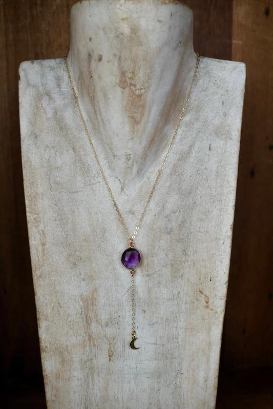 14K Gold Filled Amethyst Crescent Moon Necklace || Layering Necklace