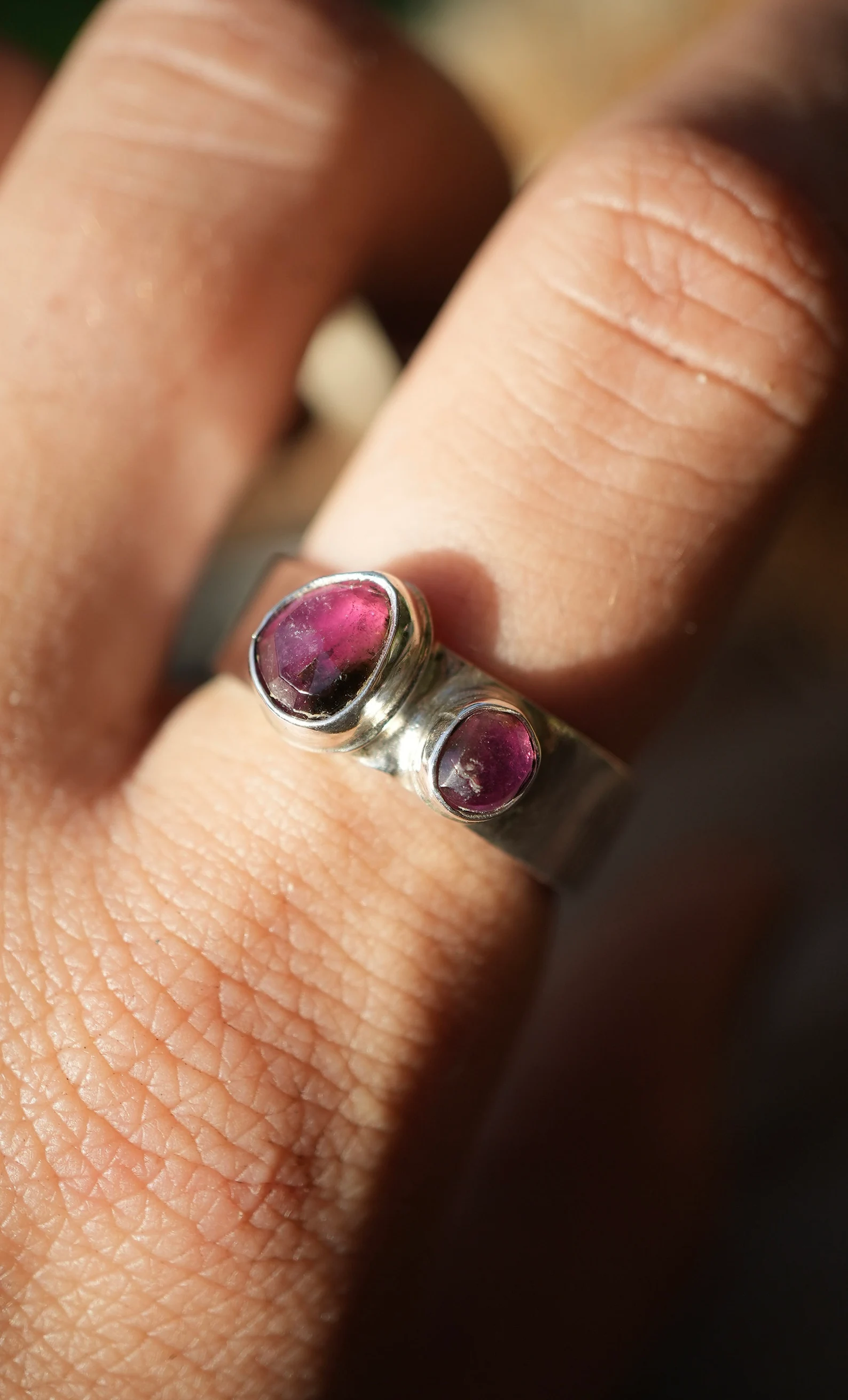 Watermelon Tourmaline two stone Ring || Statement Ring || Pink Tourmaline Ring || Green Tourmaline Rose Cut