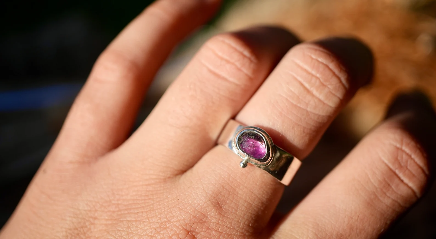 925 Silver Watermelon Tourmaline Statement Ring || Boho Pink Tourmaline Ring ||  Rose Cut watermelon Tourmaline