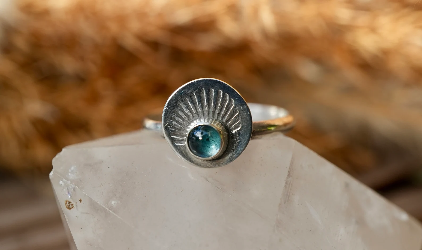 Blue Topaz Sunburst Silver Ring