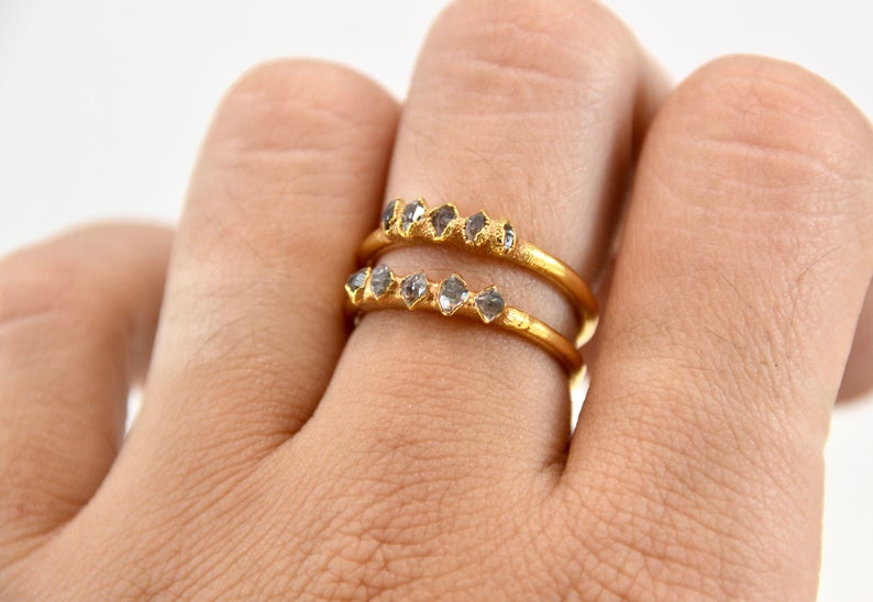 Gold Multi-Herkimer Diamond Ring || April Birthstone
