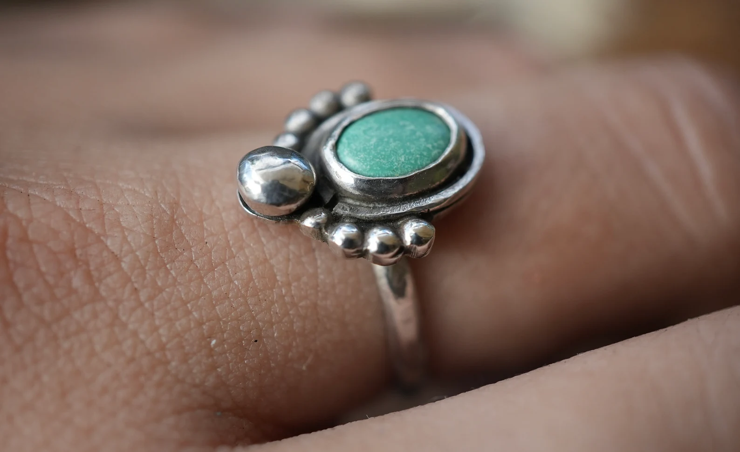 Turquoise Boho Style Sterling Silver Ring || Minimalist Turquoise Ring || Handmade Turquoise Ring