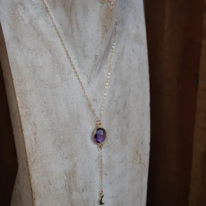 14K Gold Filled Amethyst Crescent Moon Necklace || Layering Necklace