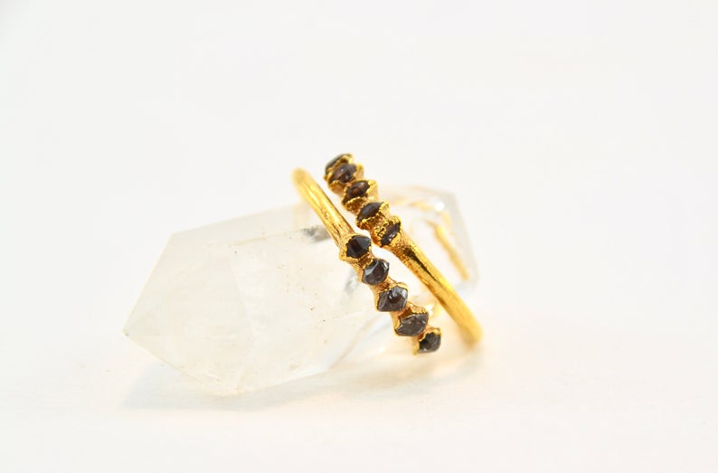 Gold Multi-Herkimer Diamond Ring || April Birthstone