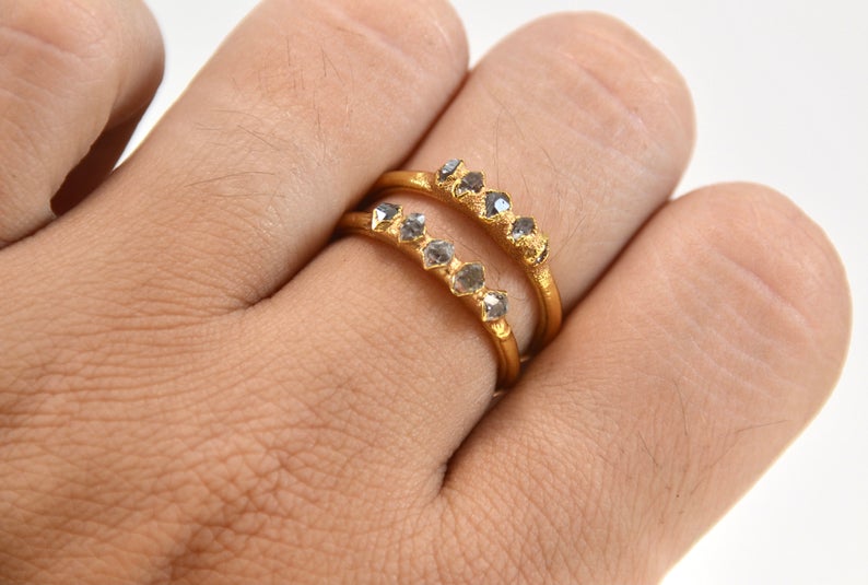 Gold Multi-Herkimer Diamond Ring || April Birthstone
