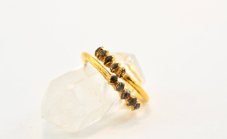Gold Multi-Herkimer Diamond Ring || April Birthstone
