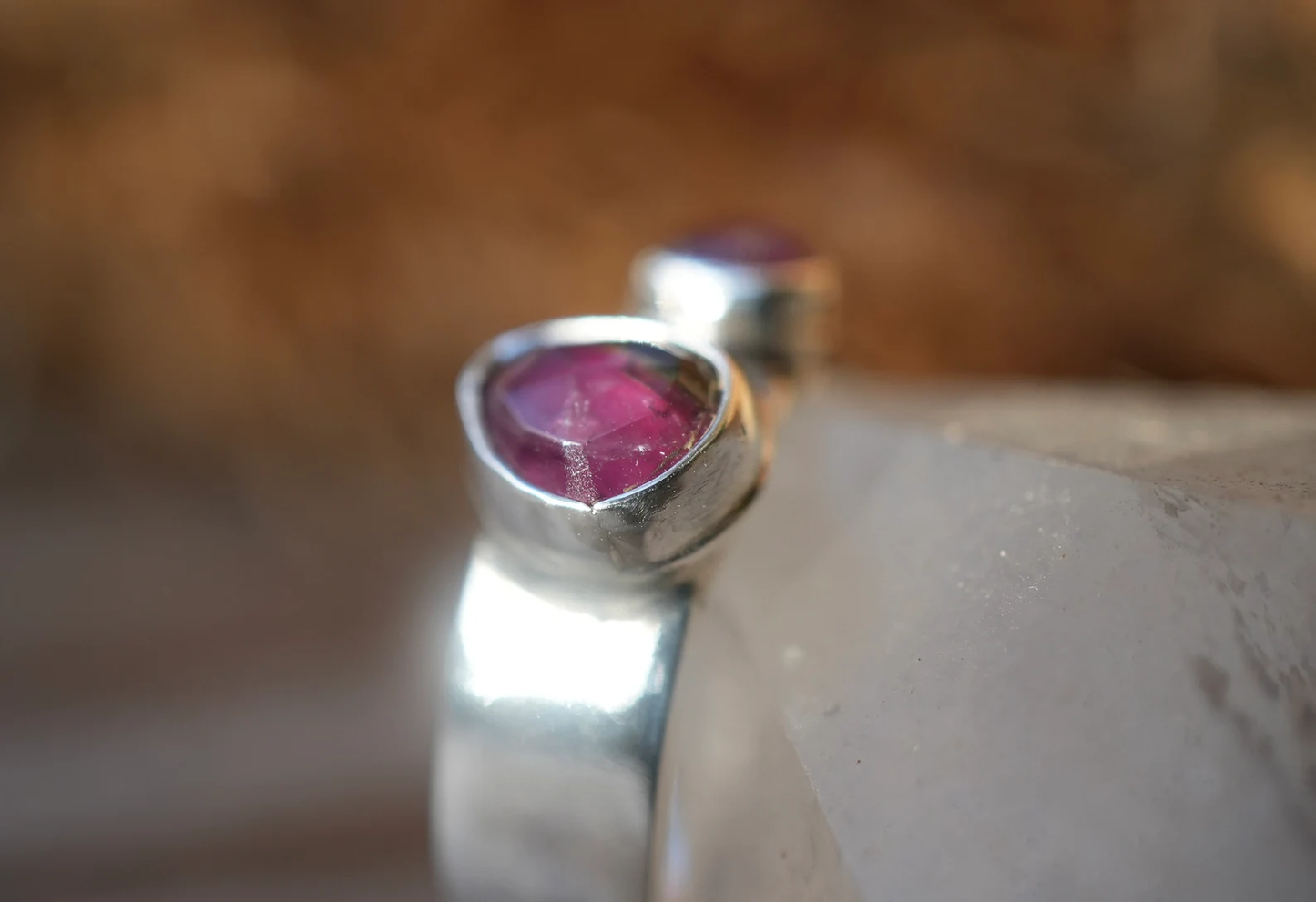 Watermelon Tourmaline two stone Ring || Statement Ring || Pink Tourmaline Ring || Green Tourmaline Rose Cut