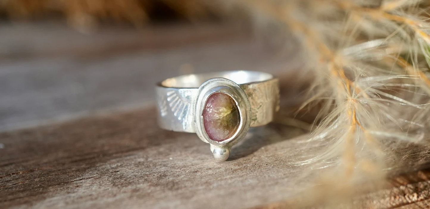 Solar Rose Cut Watermelon Tourmaline Ring