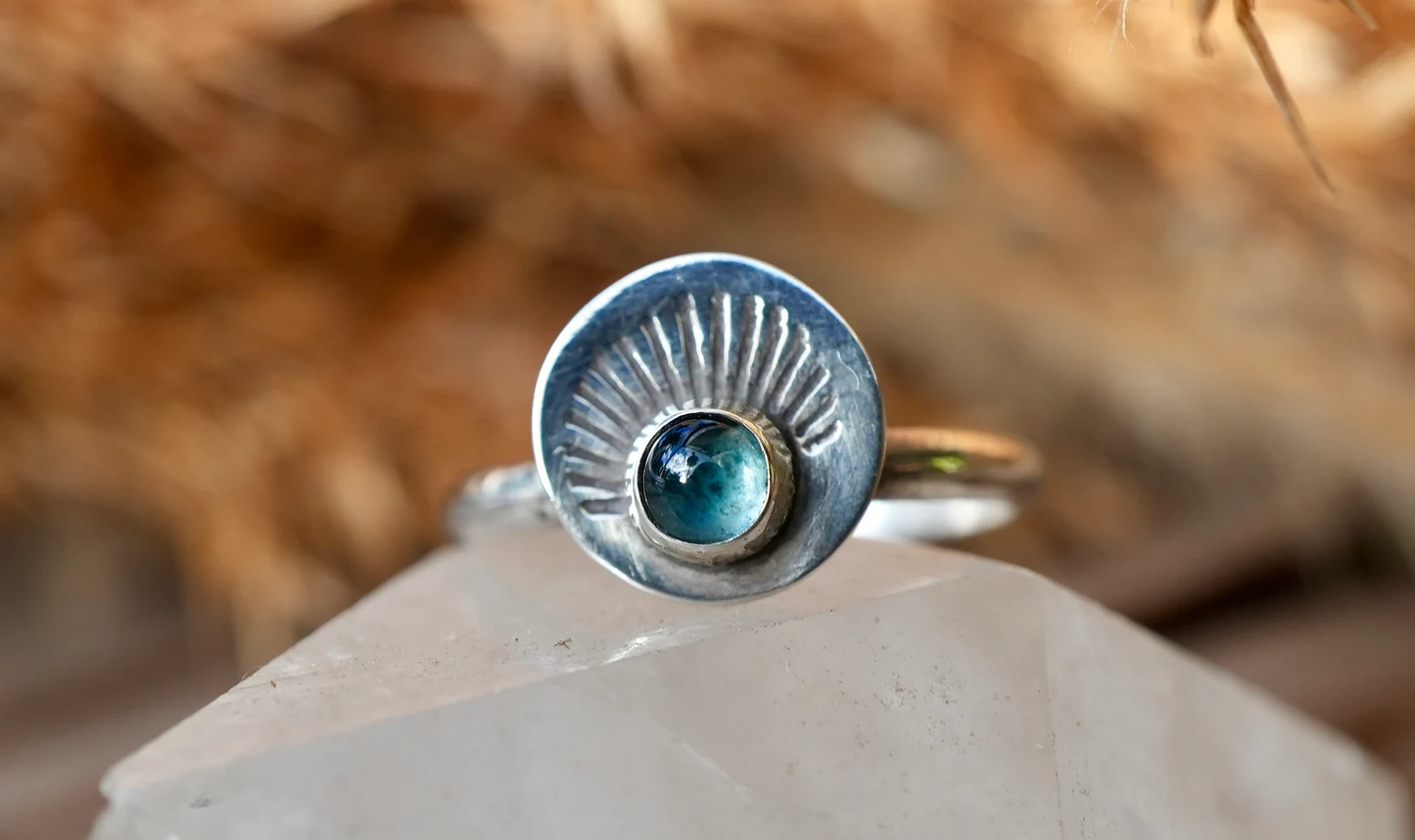 Blue Topaz Sunburst Silver Ring