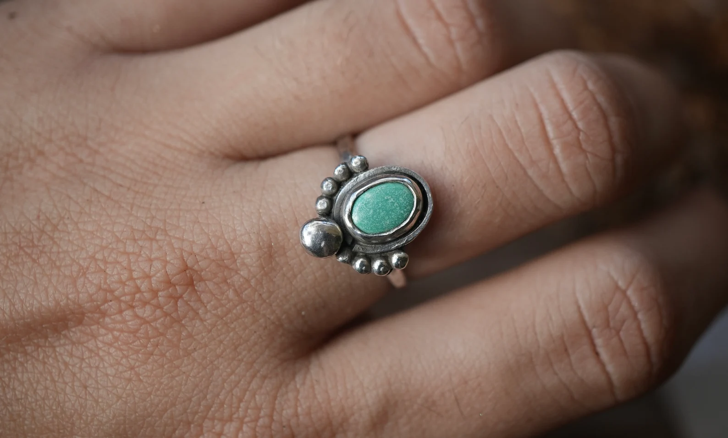 Turquoise Boho Style Sterling Silver Ring || Minimalist Turquoise Ring || Handmade Turquoise Ring