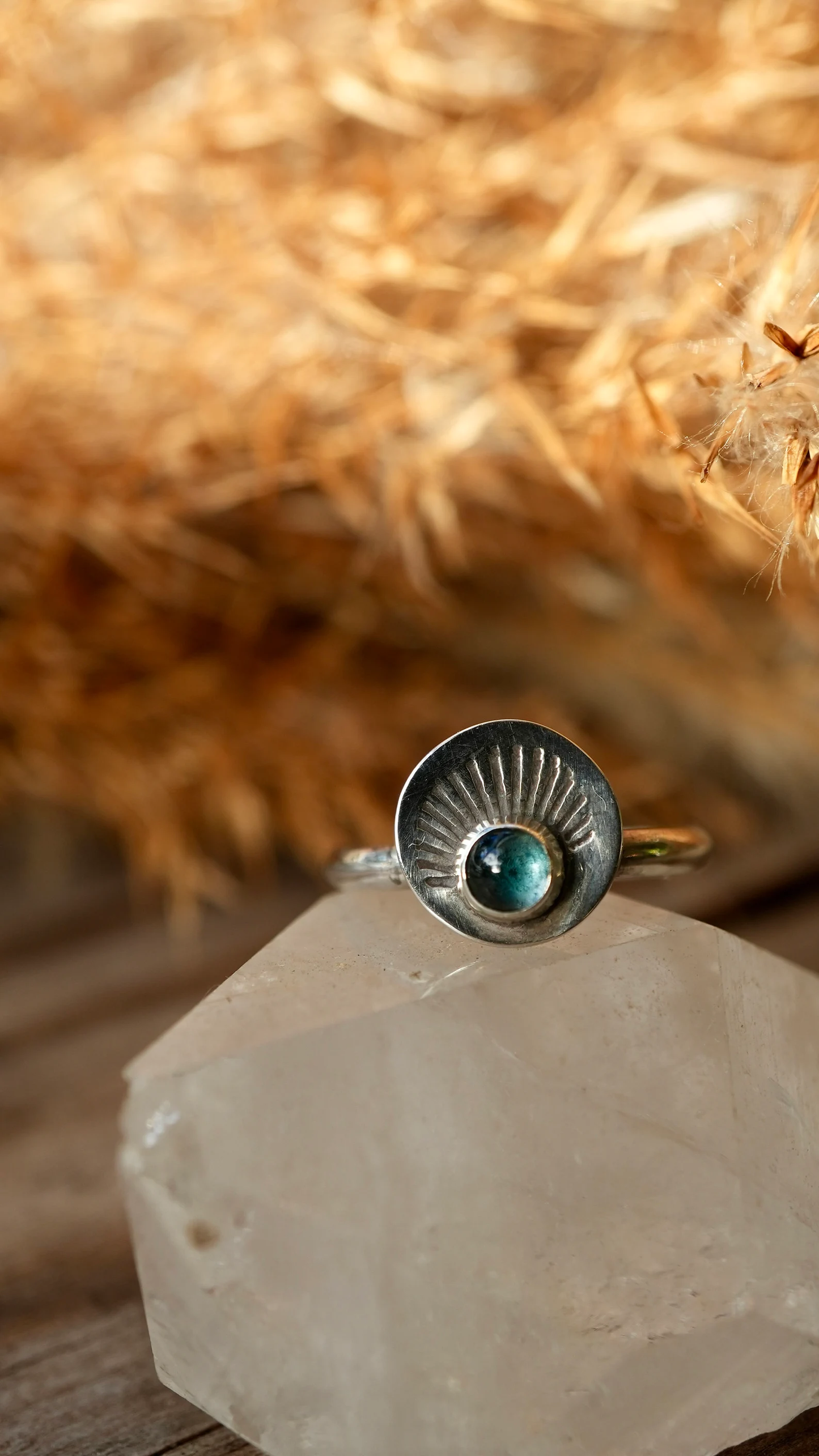 Blue Topaz Sunburst Silver Ring